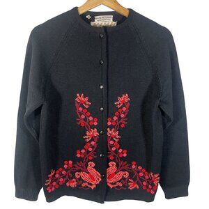 Vintage Neiman Marcus 100% Virgin Wool Floral Cardigan Sweater Women 36 EU S US